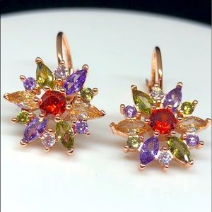 925/14k Gold Multi Colored Flower Earrings